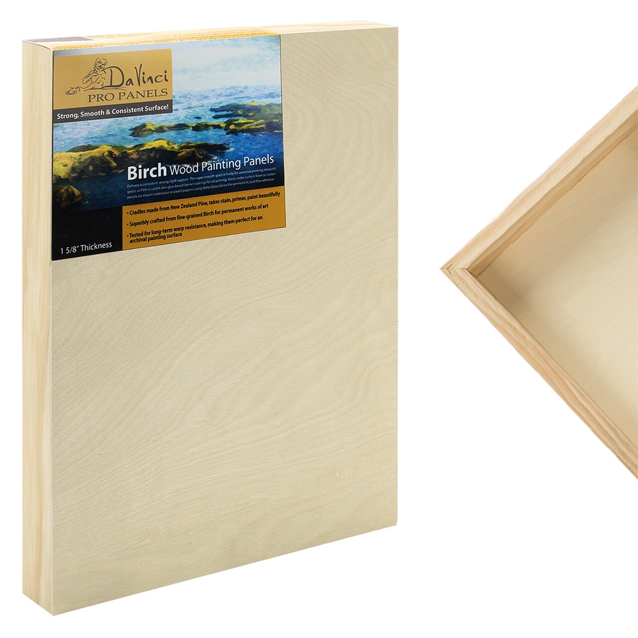 Da Vinci Pro Birch Wood Panel 1-5/8 Deep – 12x16" Single Panel - Fine Textured, Warp Resistant, Lightweight & Rigid – Perfect for Mounting Sanded Pastel or Watercolor Paper, Linen or Canvas